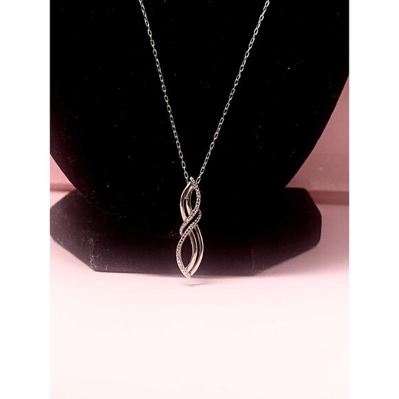 JWBR Signed Sterling Silver Necklace, Infinity Knot Pendant, Diamond Accent - Picture 1 of 8